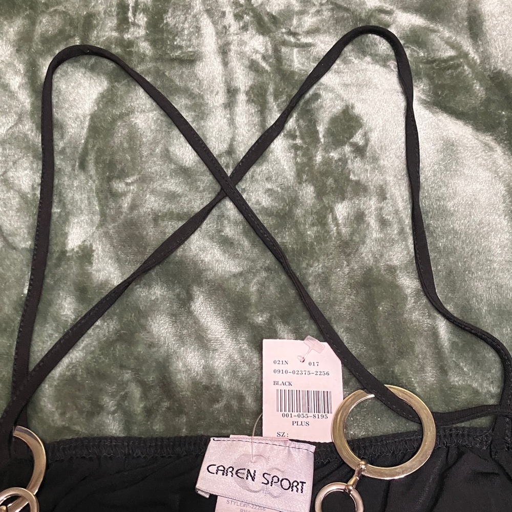 Black halter slip top with silver ring necklace detail - Picture 3 of 9